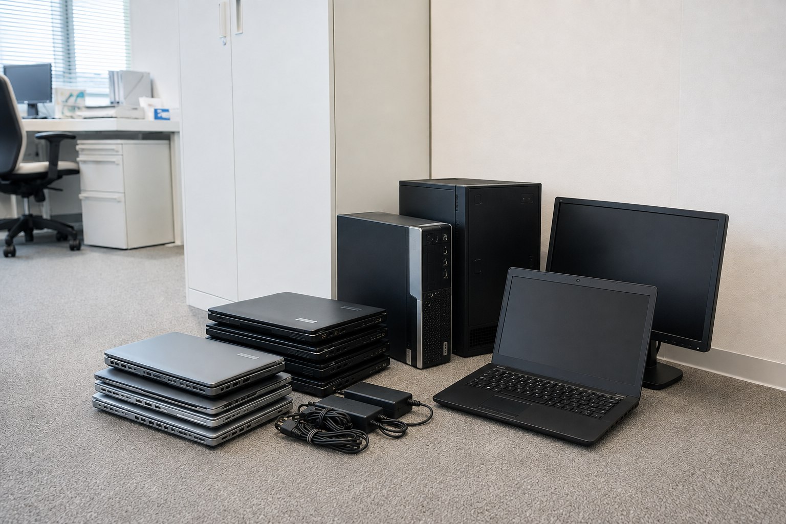 処分に迷って社内に置かれたままの古いノートPCやモニターなどのIT機器